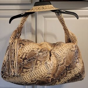 Vintage Carlos Falchi Large Python Snakeskin Studded Hobo Bag